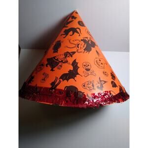 Vintage Halloween Party Hat Orange Black Spooky Graphics Made in Japan Creepy